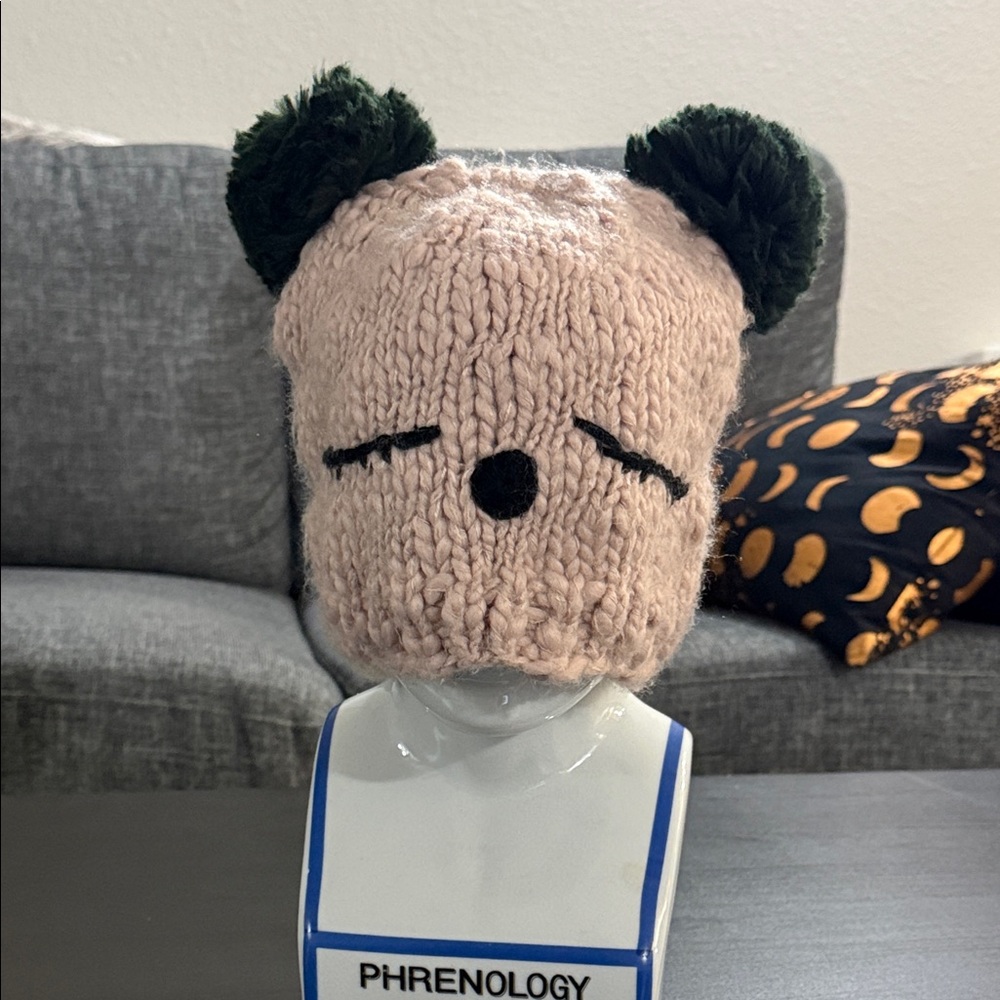 Urban Outfitters Pink Knit Hat with Black Ears